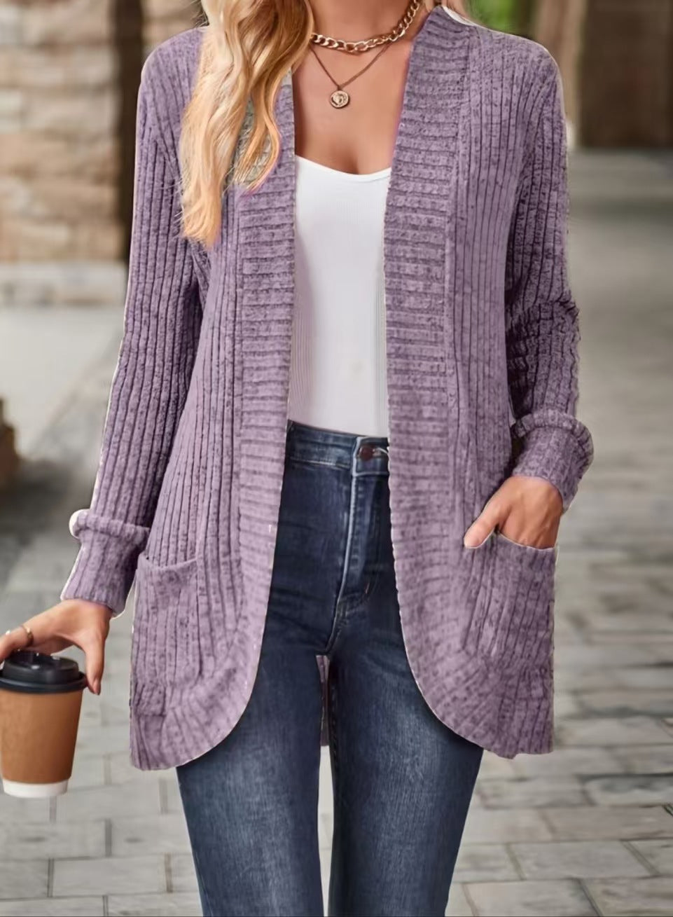 Women's Long Cardigan with Side Pockets