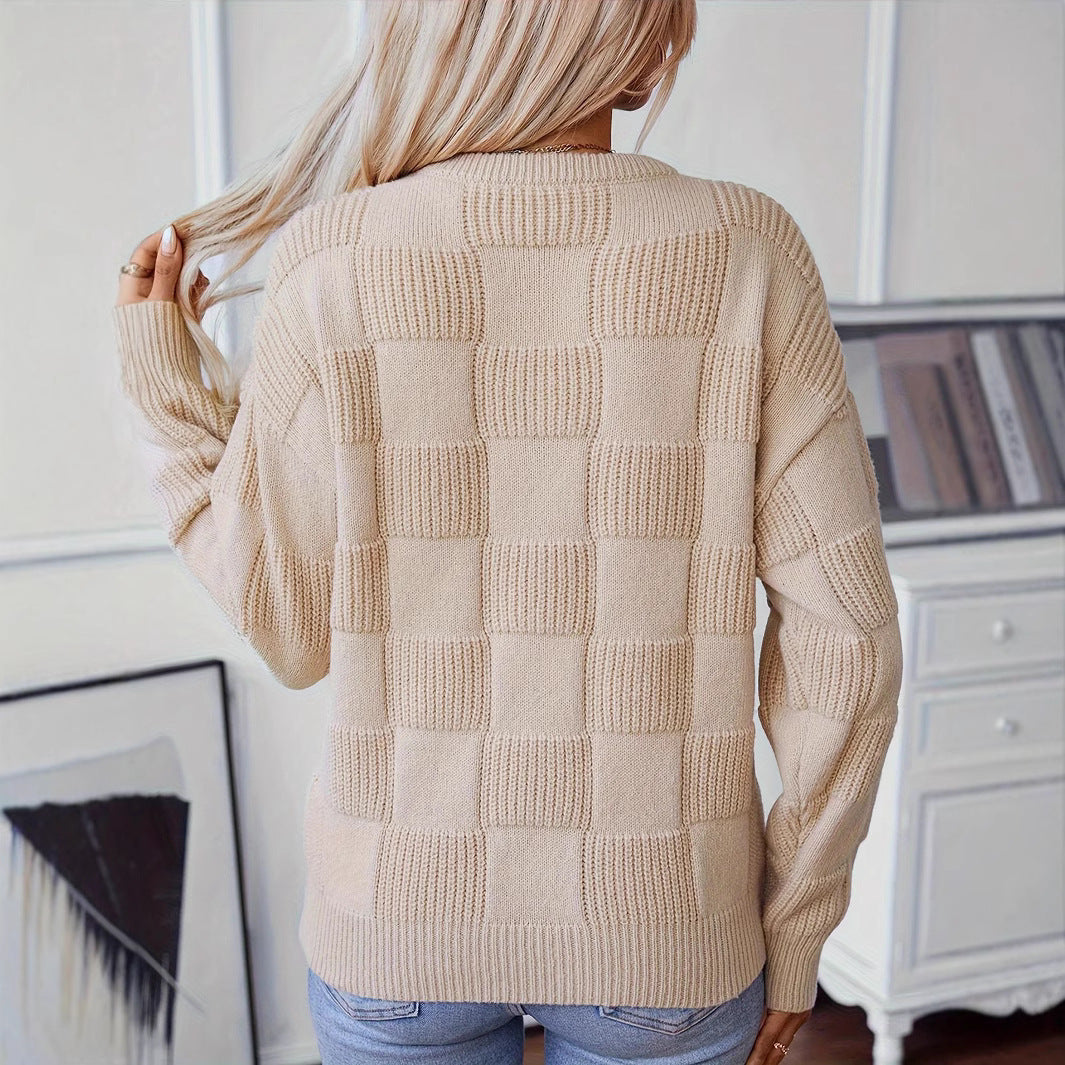 Women's Checked Texture Knit Sweater