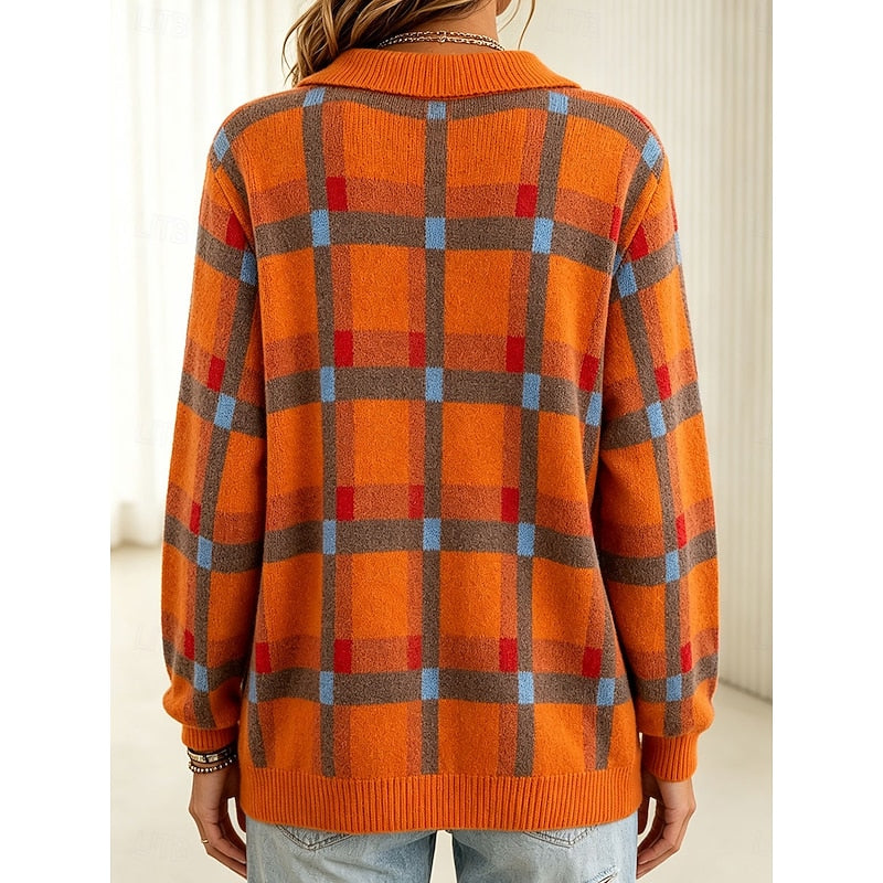 Women's Patchwork Knit Cardigan with Collar