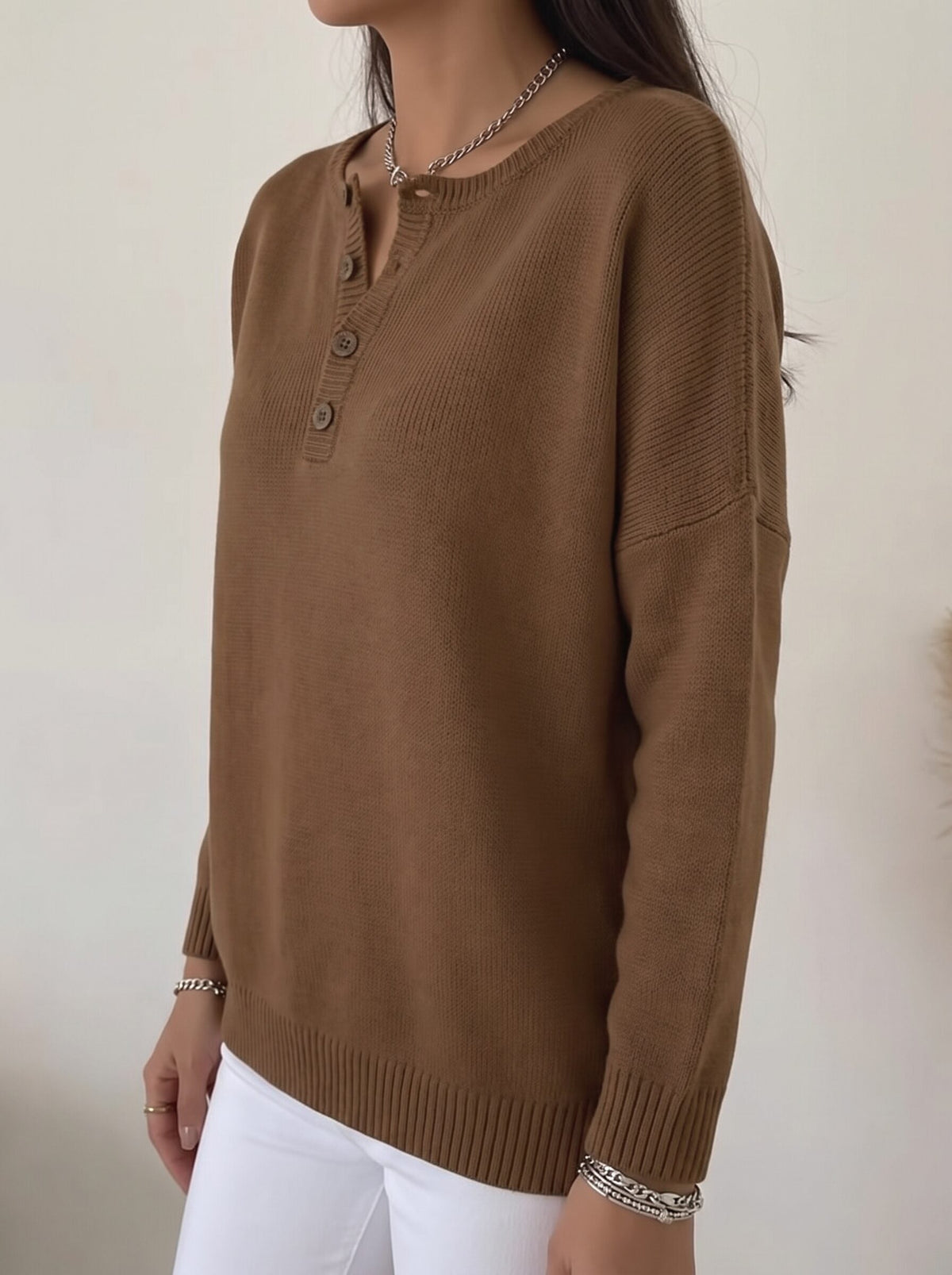 Women's Henley Button Knit Pullover
