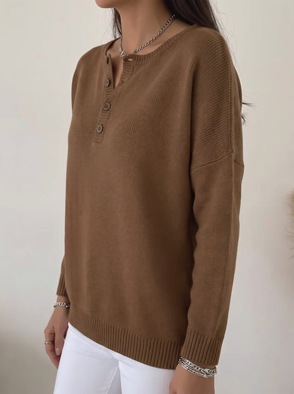 Women's Henley Button Knit Pullover