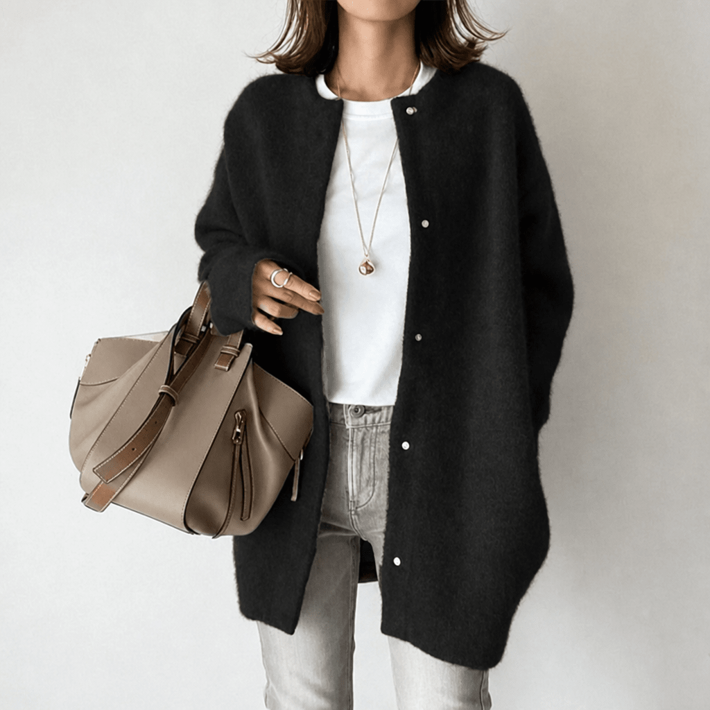 Women's Longline Collarless Knit Cardigan