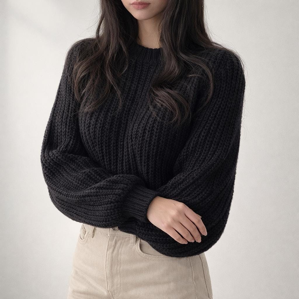 Women's Cropped Balloon Sleeve Sweater