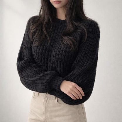 Women's Cropped Balloon Sleeve Sweater