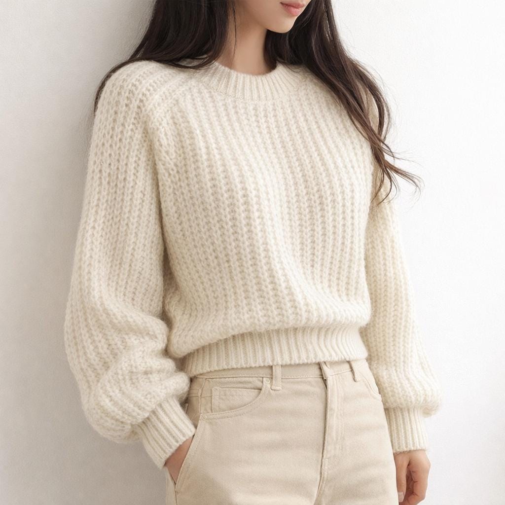Women's Cropped Balloon Sleeve Sweater