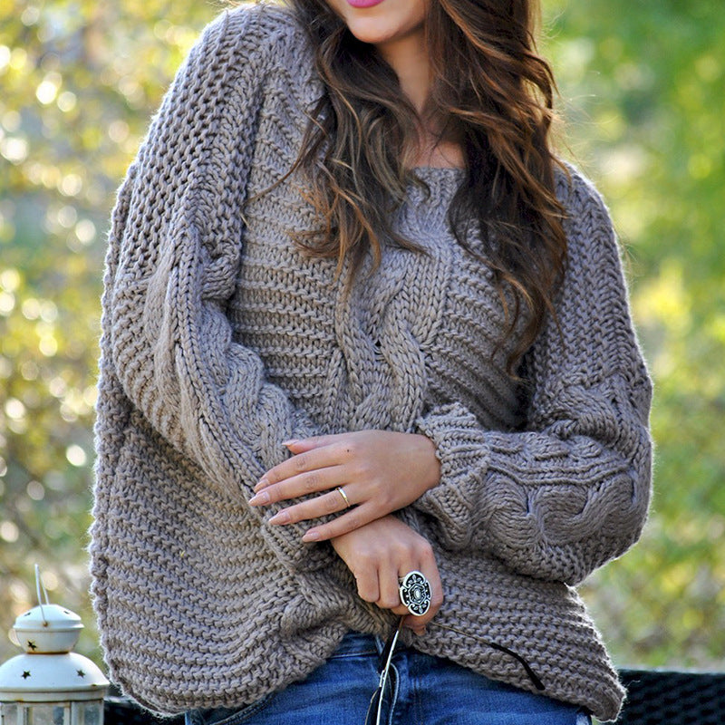 Women's Thick Cable Knit Crew Sweater