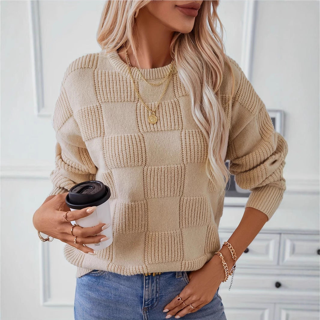 Women's Checked Texture Knit Sweater