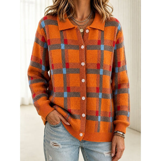 Women's Patchwork Knit Cardigan with Collar
