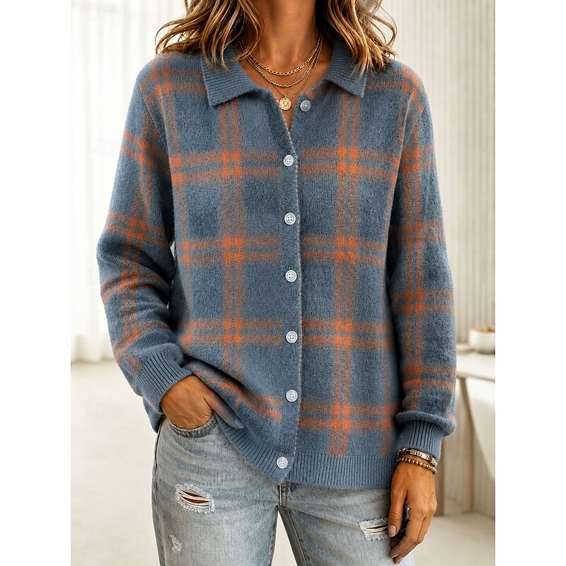 Women's Patchwork Knit Cardigan with Collar