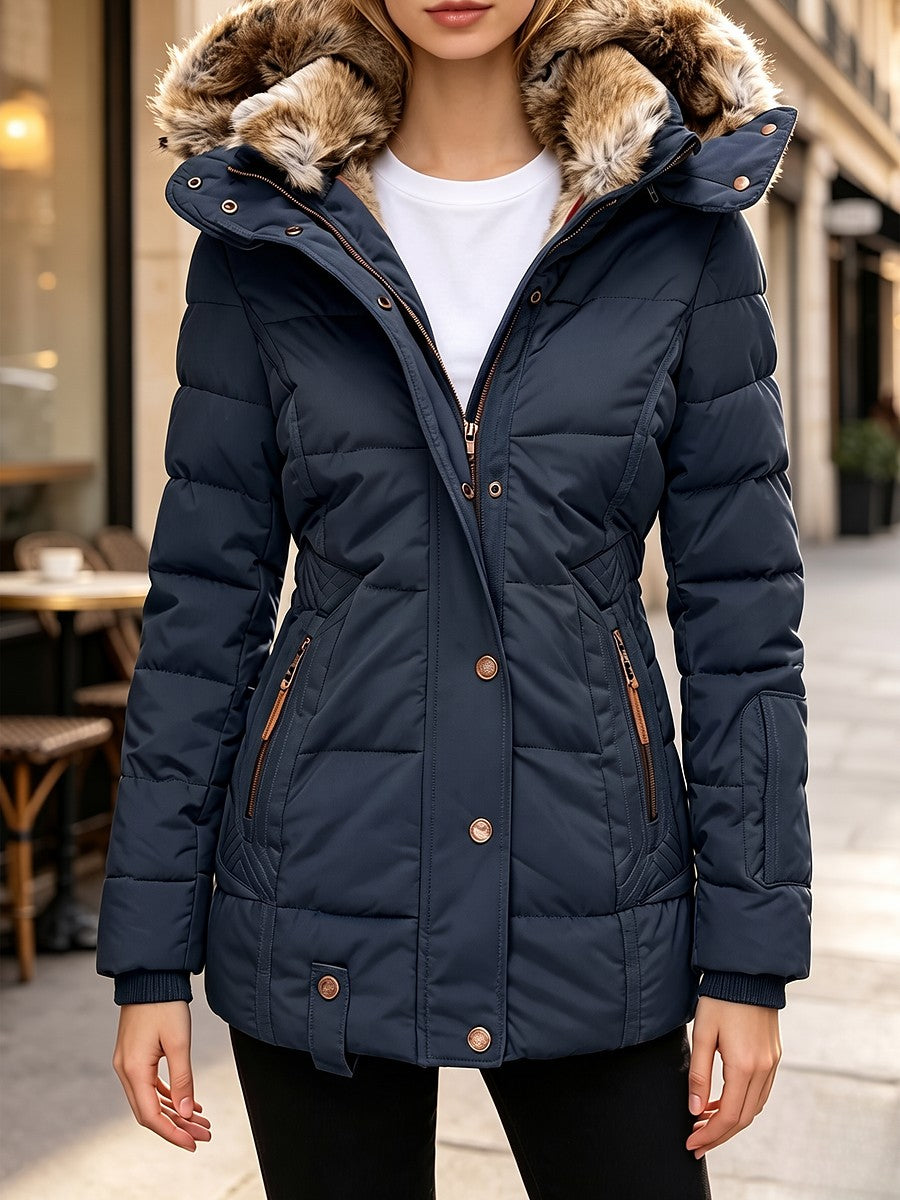 Women's Quilted Faux Fur Hooded Parka