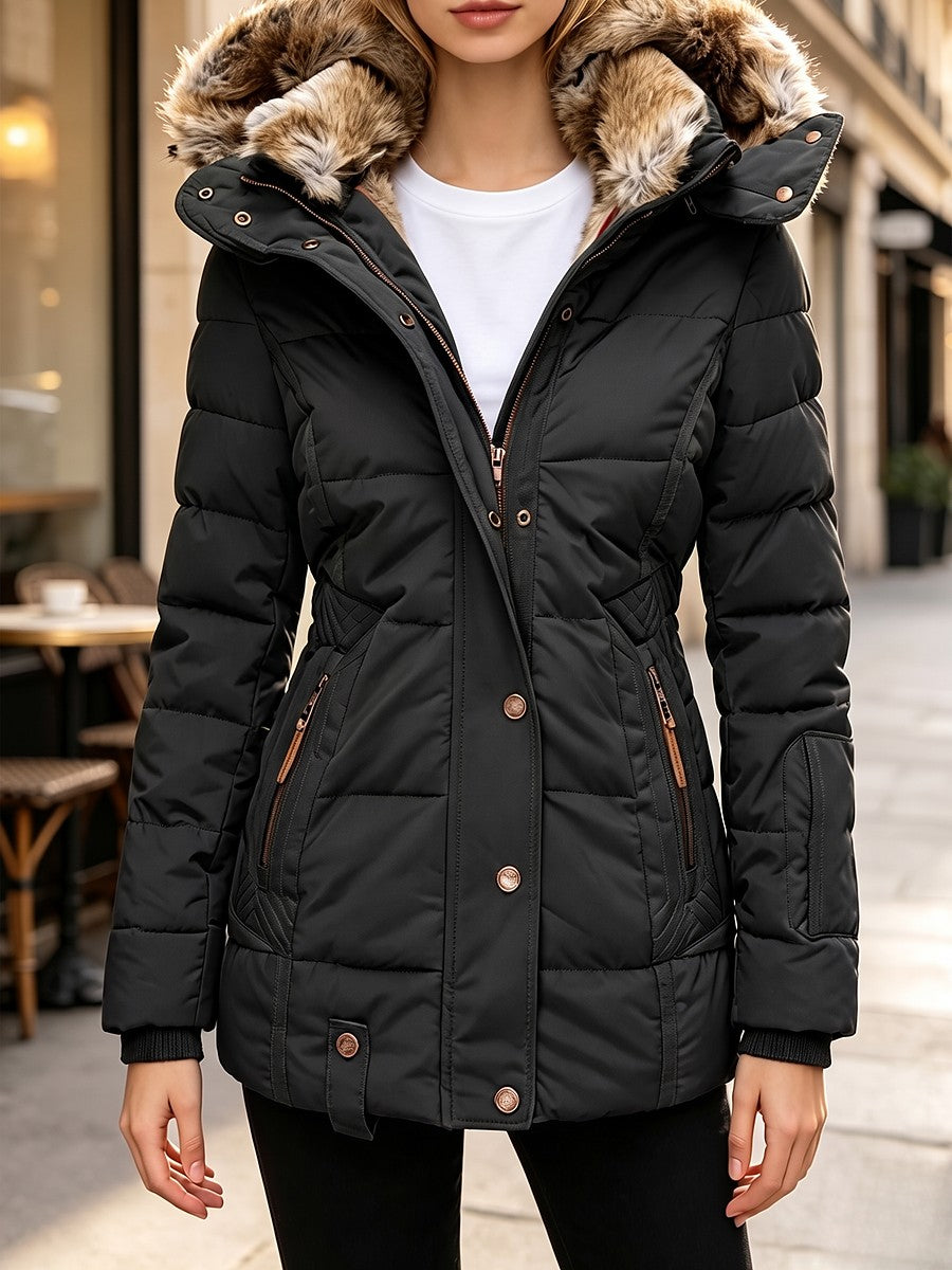 Women's Quilted Faux Fur Hooded Parka