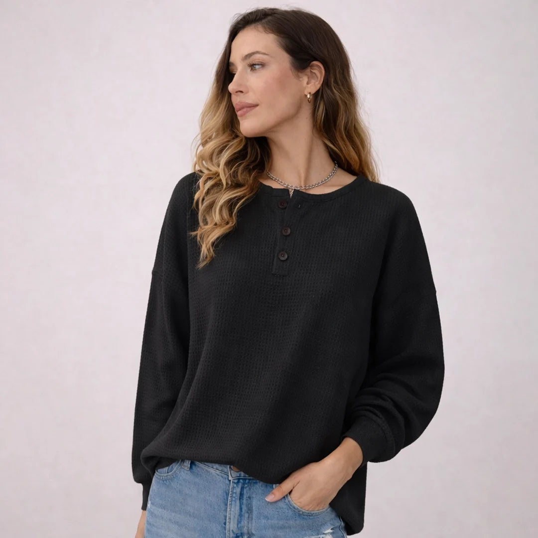 Women's Textured Waffle Henley Pullover