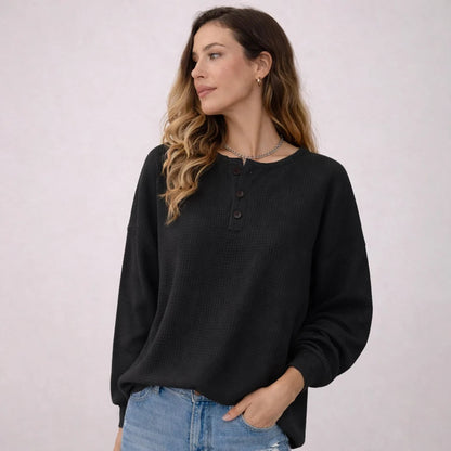 Women's Textured Waffle Henley Pullover
