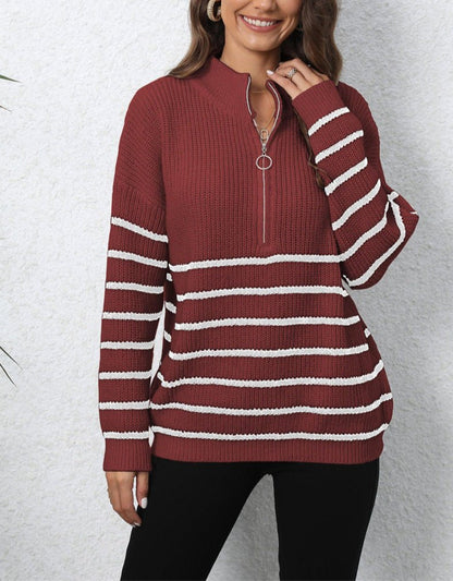 Women's Striped Quarter Zip Knit Sweater