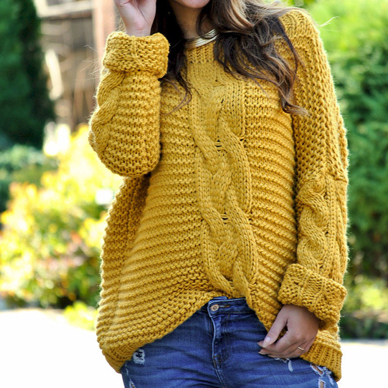 Women's Thick Cable Knit Crew Sweater