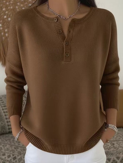 Women's Henley Button Knit Pullover