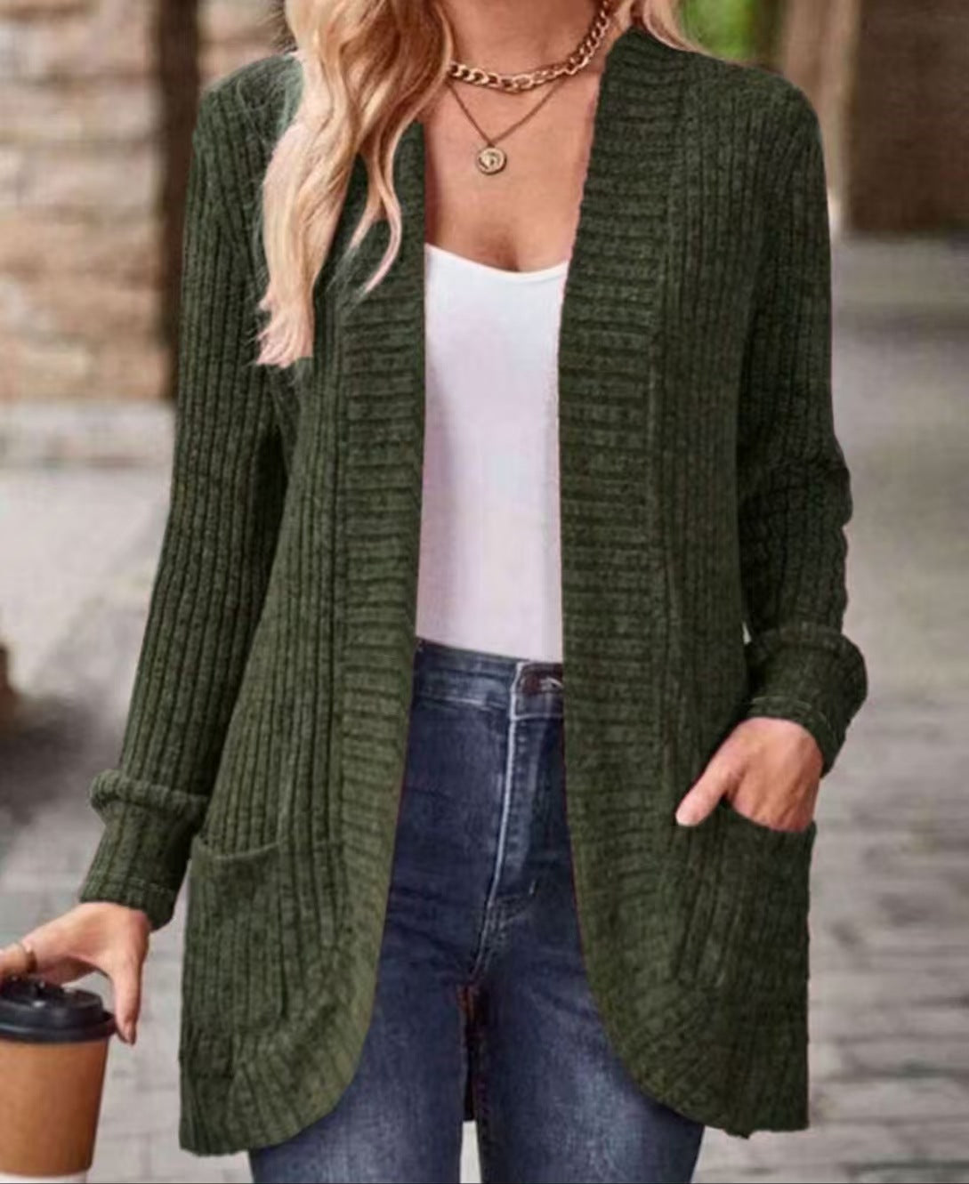Women's Long Cardigan with Side Pockets