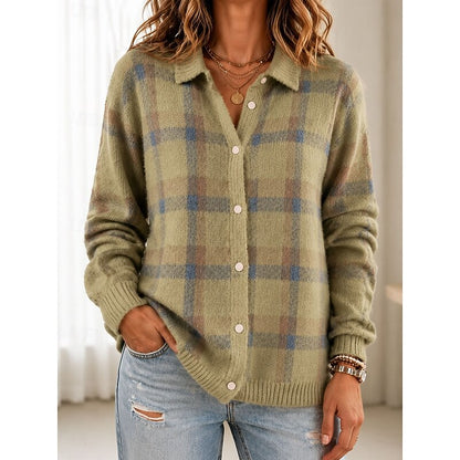 Women's Patchwork Knit Cardigan with Collar