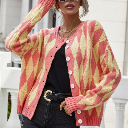 Women's Diamond Pattern Knit Cardigan