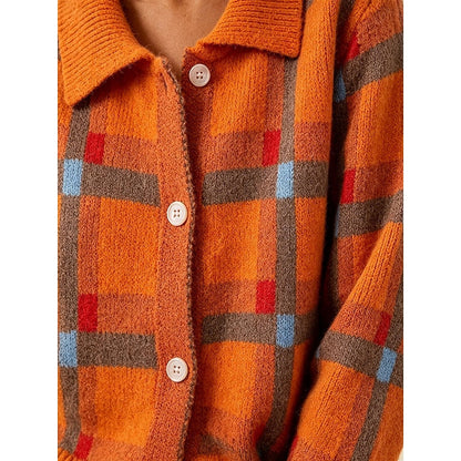 Women's Patchwork Knit Cardigan with Collar