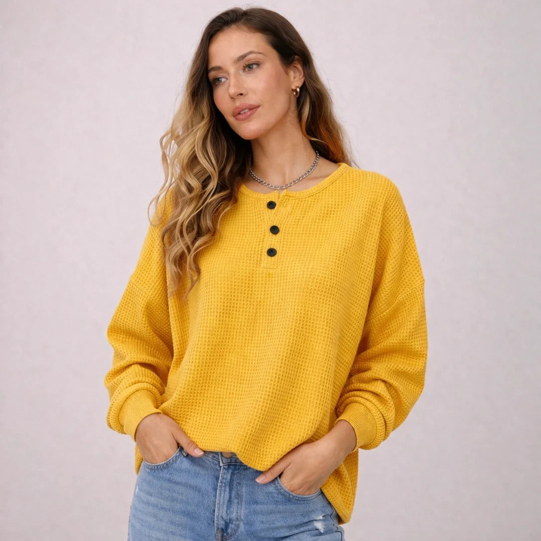 Women's Textured Waffle Henley Pullover
