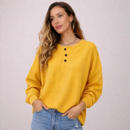 Women's Textured Waffle Henley Pullover