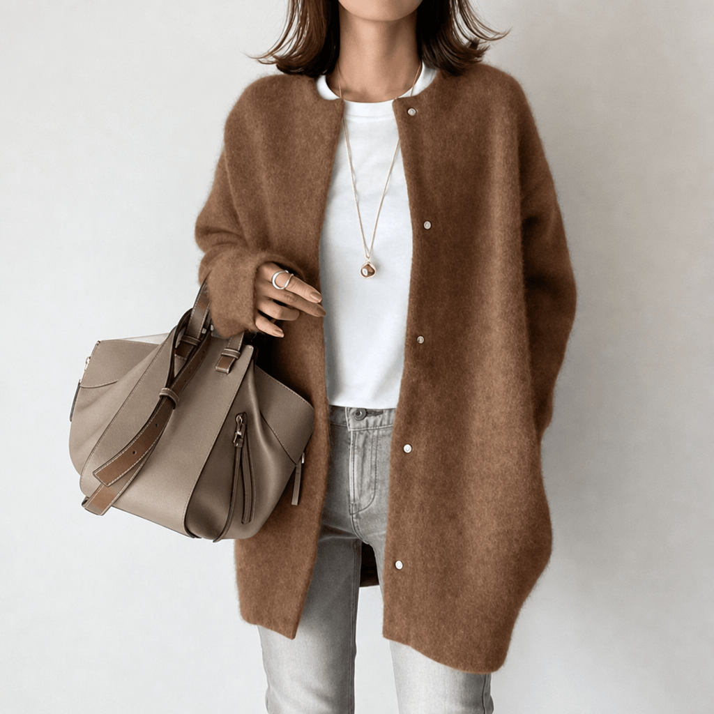 Women's Longline Collarless Knit Cardigan