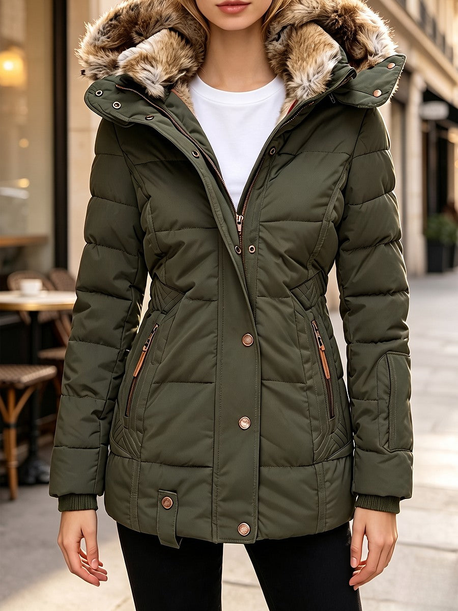Women's Quilted Faux Fur Hooded Parka
