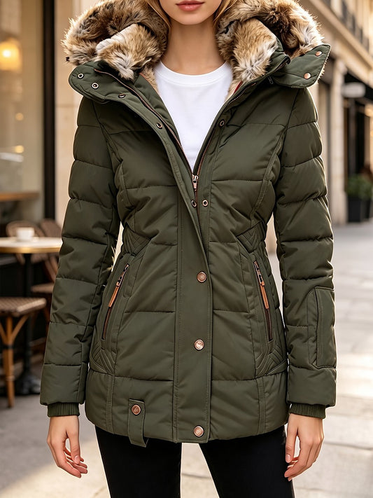 Women's Quilted Faux Fur Hooded Parka