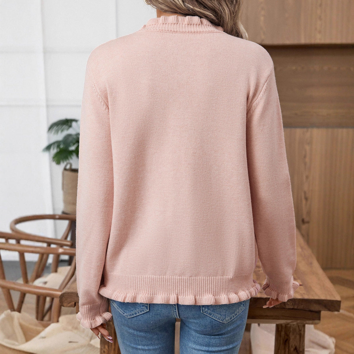 Women's Cropped Ruffle Trim Cardigan