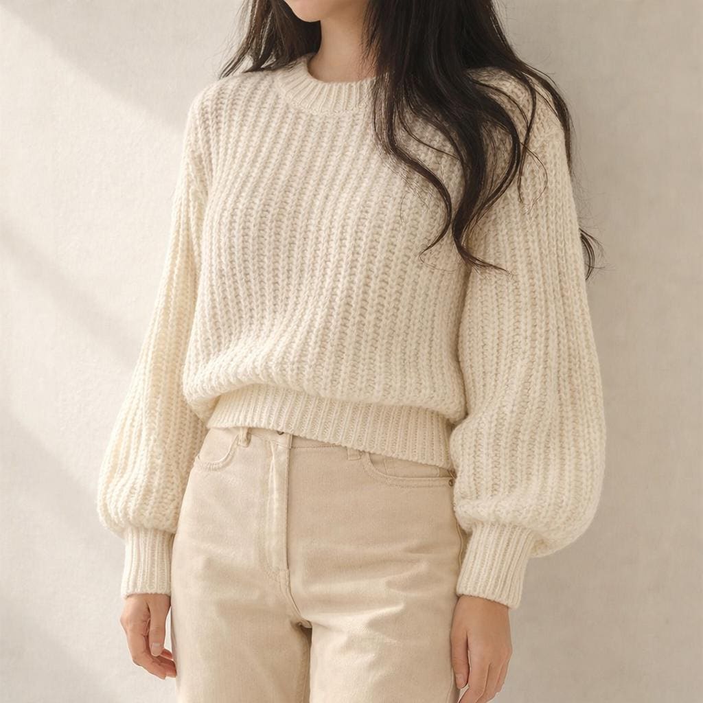 Women's Cropped Balloon Sleeve Sweater