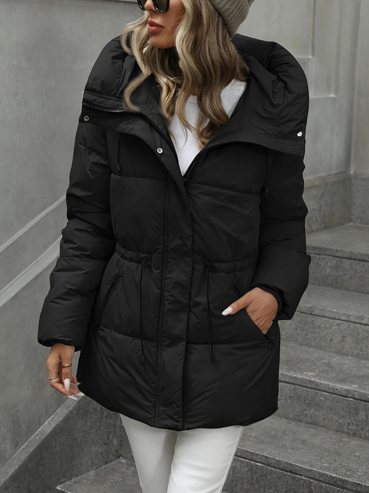 Women's Mid Length Hooded Puffer Coat