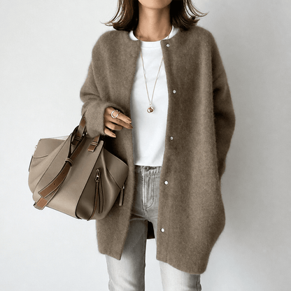 Women's Longline Collarless Knit Cardigan