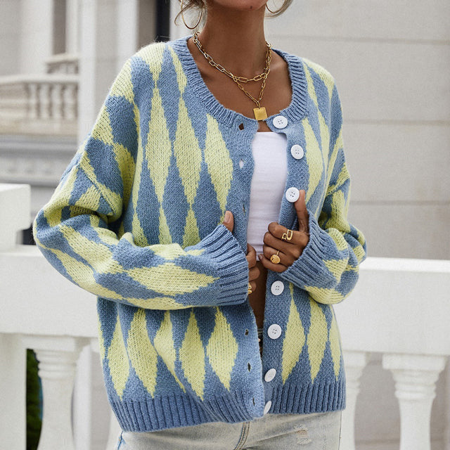Women's Diamond Pattern Knit Cardigan
