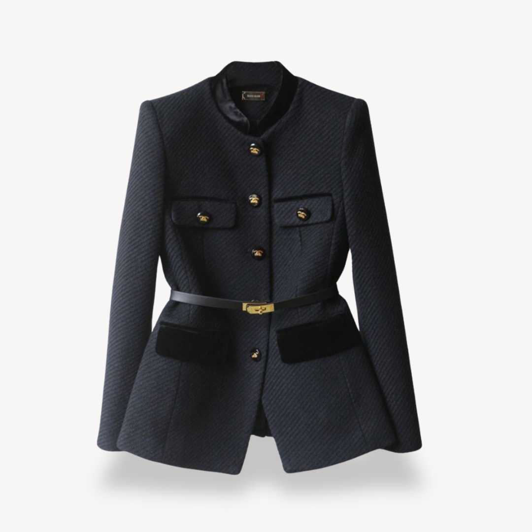 https://cdn.shopify.com/s/files/1/0957/7286/8982/files/Womens-Tailored-Belted-Blazer-Velvet-Detail-Gold-Tone-Finish-3.png?v=1770236859