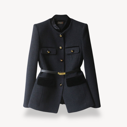 https://cdn.shopify.com/s/files/1/0957/7286/8982/files/Womens-Tailored-Belted-Blazer-Velvet-Detail-Gold-Tone-Finish-3.png?v=1770236859