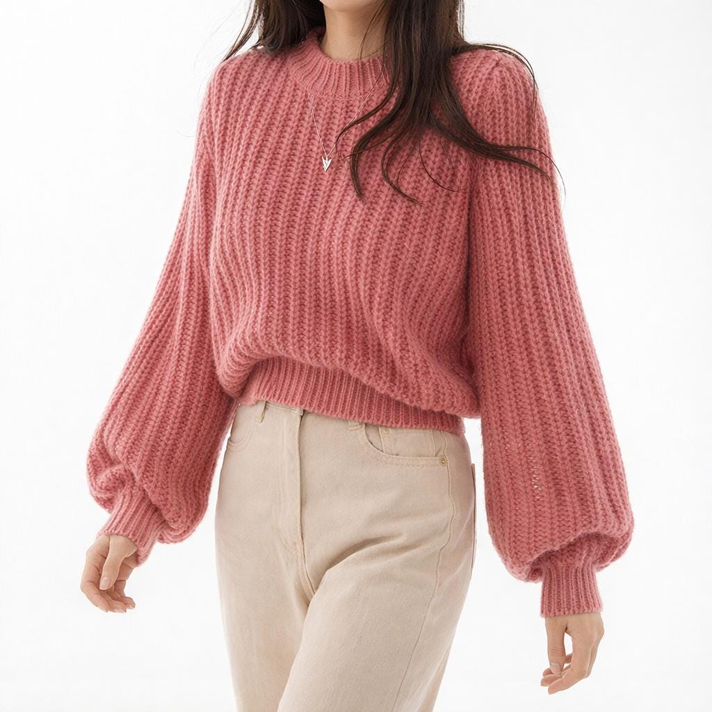 Women's Cropped Balloon Sleeve Sweater