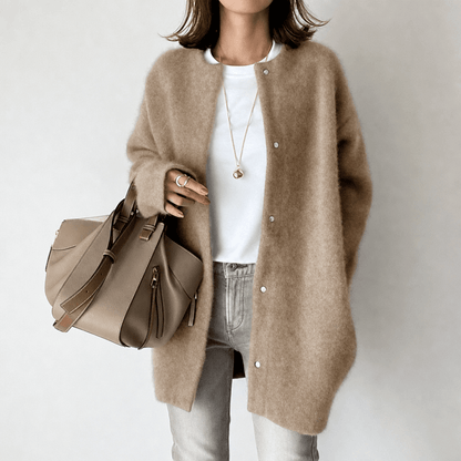 Women's Longline Collarless Knit Cardigan