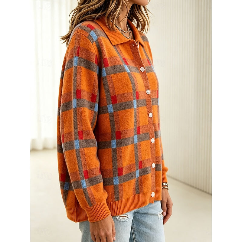 Women's Patchwork Knit Cardigan with Collar