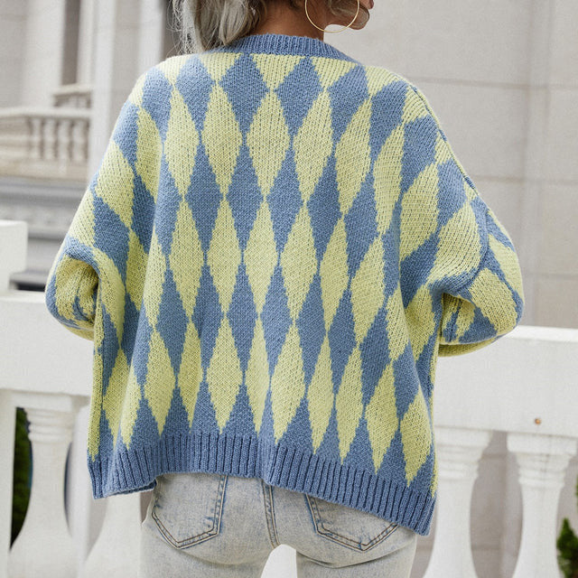 Women's Diamond Pattern Knit Cardigan