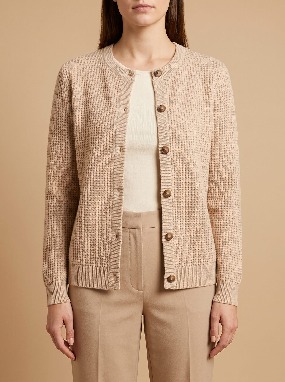 Women's Waffle Knit Button Cardigan