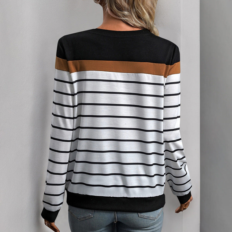 Women's Contrast Sleeve Striped Sweater