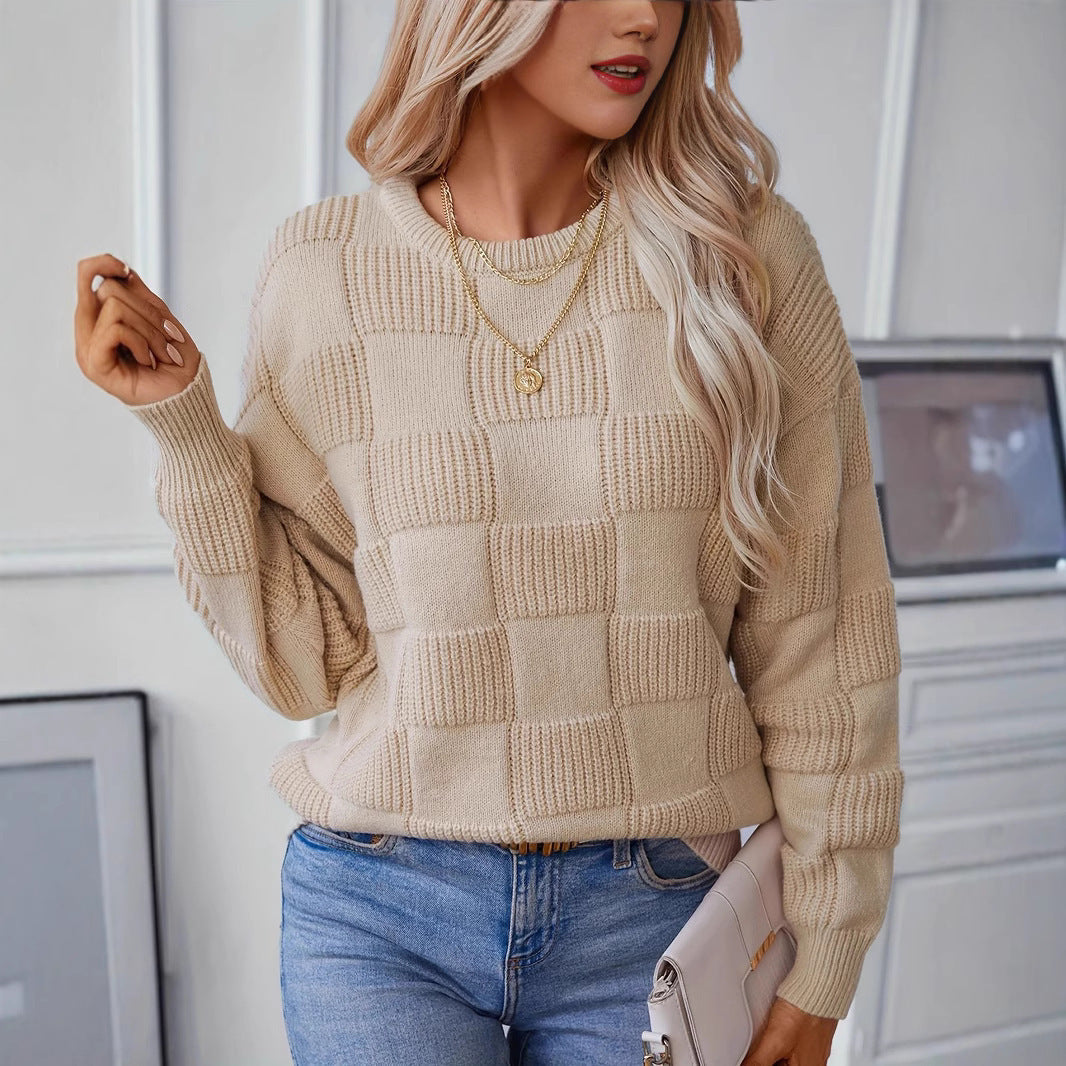 Women's Checked Texture Knit Sweater