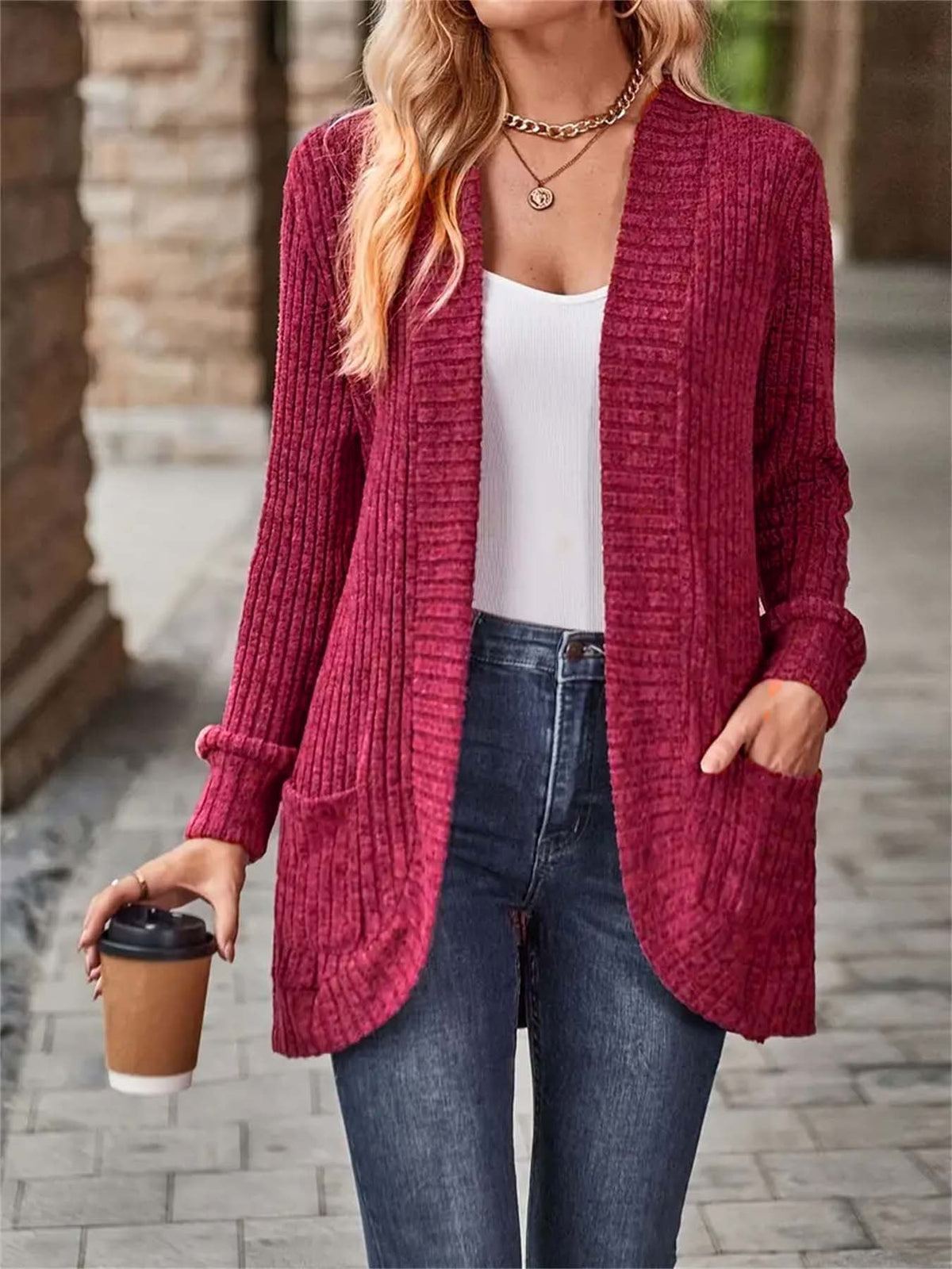 Women's Long Cardigan with Side Pockets