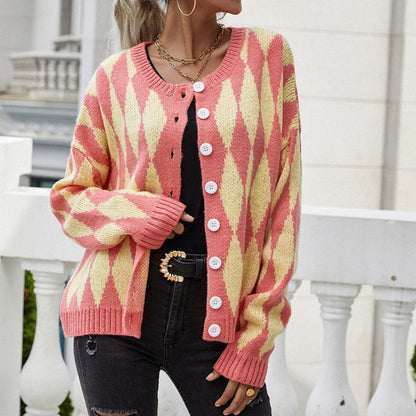 Women's Diamond Pattern Knit Cardigan