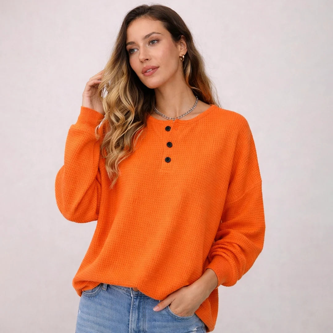 Women's Textured Waffle Henley Pullover