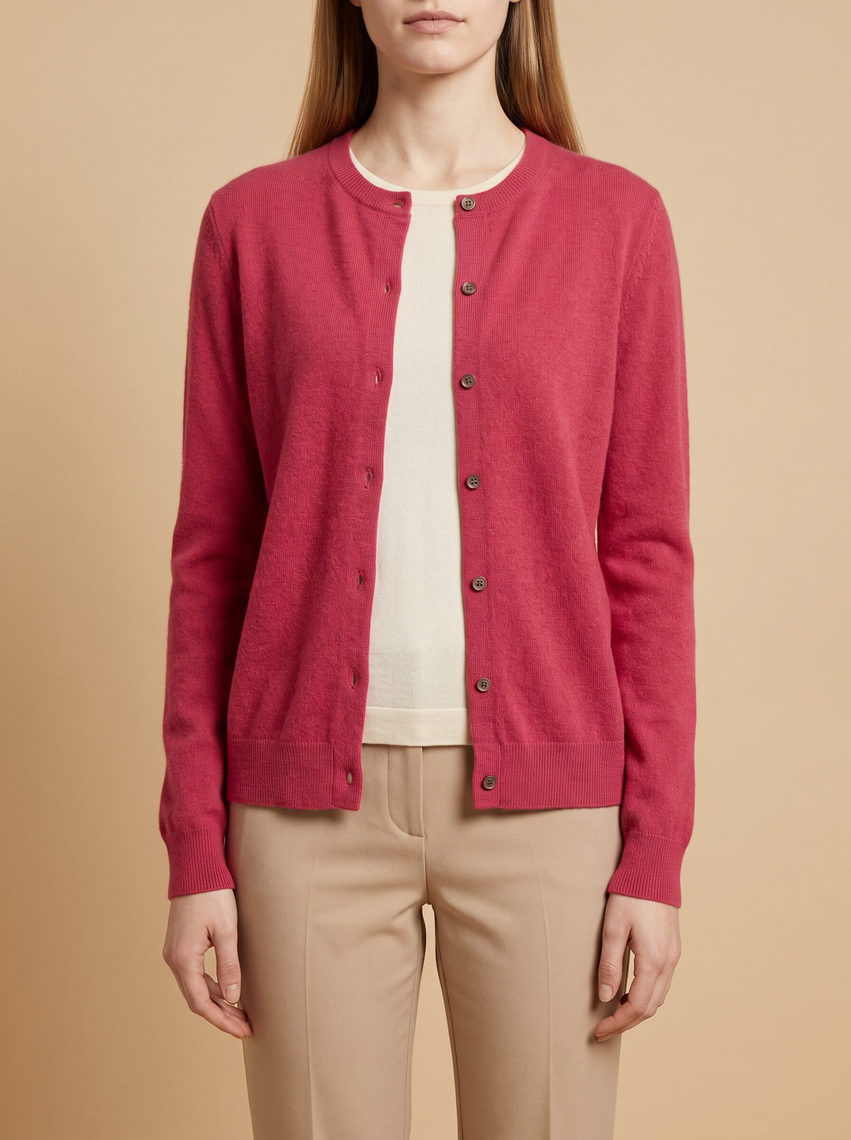 Women's Crew Neck Button Cardigan