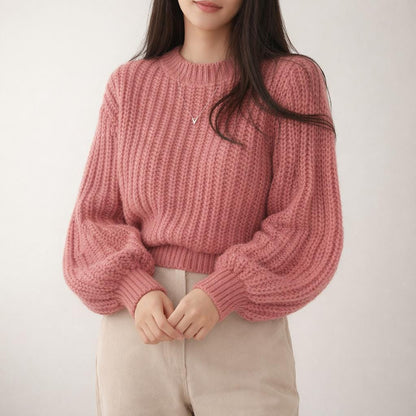Women's Cropped Balloon Sleeve Sweater