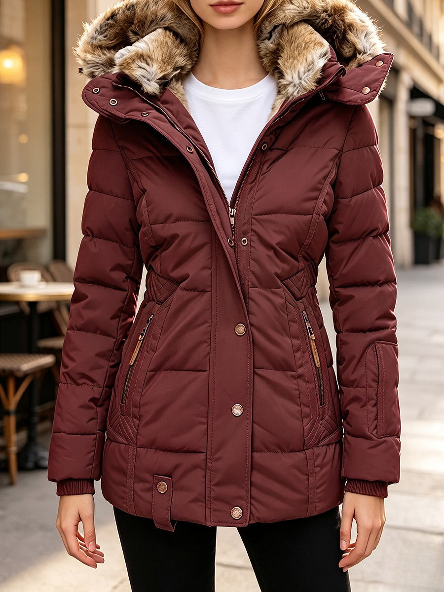 Women's Quilted Faux Fur Hooded Parka