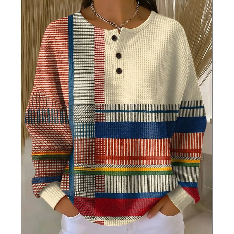 Women's Geometric Pattern Buttoned Shoulder Top